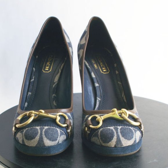Coach Blue Signature Logo wedge Pump US Size 8.5 - Picture 1 of 9